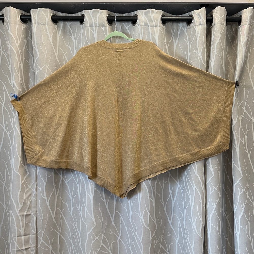 Michael Kors Shimmery Gold V-Neck Poncho Sweater Size 1X - Picture 3 of 5